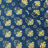 Pure Cotton Ajrak Blue With Green Flower Motif Hand Block Print Fabric