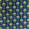 Pure Cotton Ajrak Blue With Green Flower Motif Hand Block Print Fabric