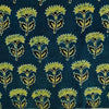 Pure Cotton Ajrak Blue With Green Motif Hand Block Print Fabric