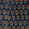 Pure Cotton Ajrak Blue With Rust Lotus Motif Hand Block Print Fabric