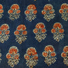 Pure Cotton Ajrak Blue With Rust Three Flower Plant Motif Hand Block Print Fabric