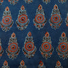 Pure Cotton Ajrak Blue With Rust Tribal Long Motif Hand Bock Print Fabric