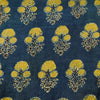 Pure Cotton Ajrak Blue With Three Flower Plant Motif Hand Block Print Fabric