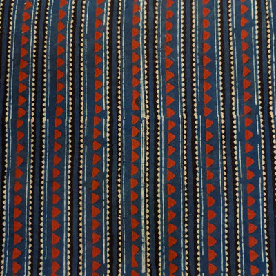Pure Cotton Ajrak Blue With Tribal Stripes Motif Hand Block Print Blouse Fabric ( 0.90 cm  )