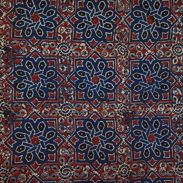 Pure Cotton Ajrak Blue With Vedic Stars Hand Block Print Fabric