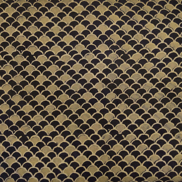 Pure Cotton Ajrak Brown Sandy Mustard Scales Hand Block Print Fabric