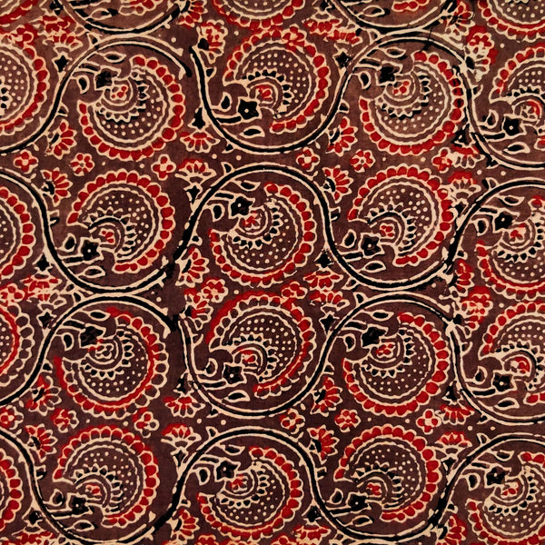 Pre-Cut 1.30 Meter Pure Cotton Ajrak Brown WIth Dahlia Jaal Hand Block Print Fabric