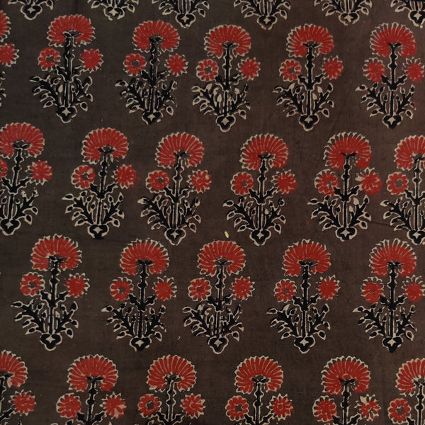 Pure Cotton Ajrak Brown With Ajrak Motif Hand Block Print Fabric ( Blouse Piece1 Meter) Fabric