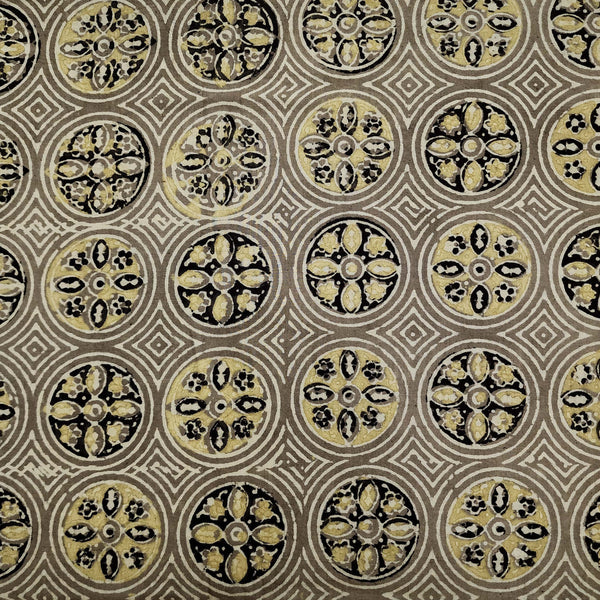 Pure Cotton Ajrak Brown With All Over Chakra Pattern Hand Block Print Fabric