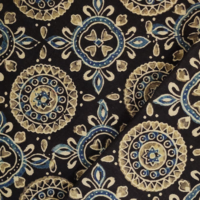 Pure Cotton Ajrak Brown With Chakra And Flower Star Mehendi Design Hand Block Print Fabric