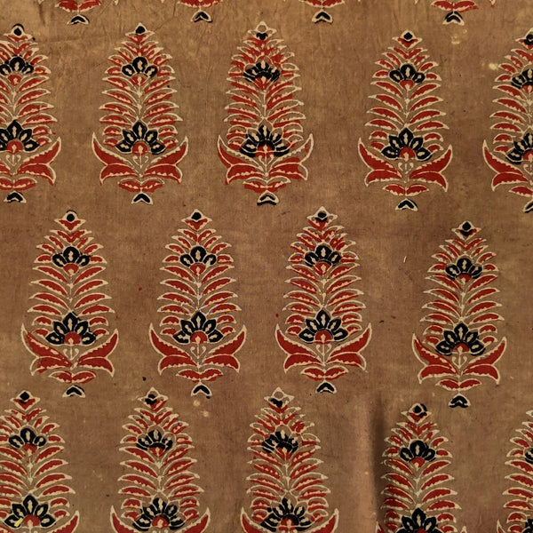 Pure Cotton Ajrak Brown With Corn Motif Hand Block Print blouse Fabric ( 1 meter )