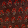 Pure Cotton Ajrak Brown With Maroon Flower Plant Motif Hand Block Print Blouse Piece Fabric ( 80 cm )