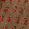 Pure Cotton Ajrak Brown With Rust Flower Bouquet Hand Block Print Fabric