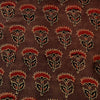 Pure Cotton Ajrak Brown With Rust Fower Motif Hand Block Print Blouse Piece Fabric ( 85 cm )