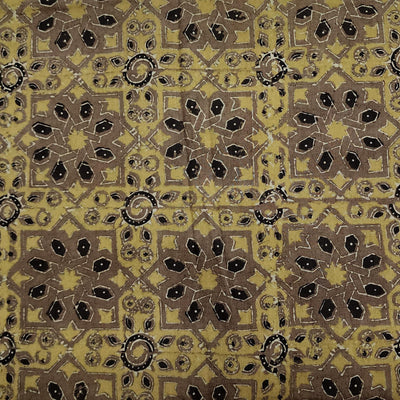 Pure Cotton Ajrak Brown With Vedic Stars Hand Block Print Fabric