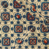 Pure Cotton Ajrak Cream With Blue And Rust Tiles Hand Block Print Fabric