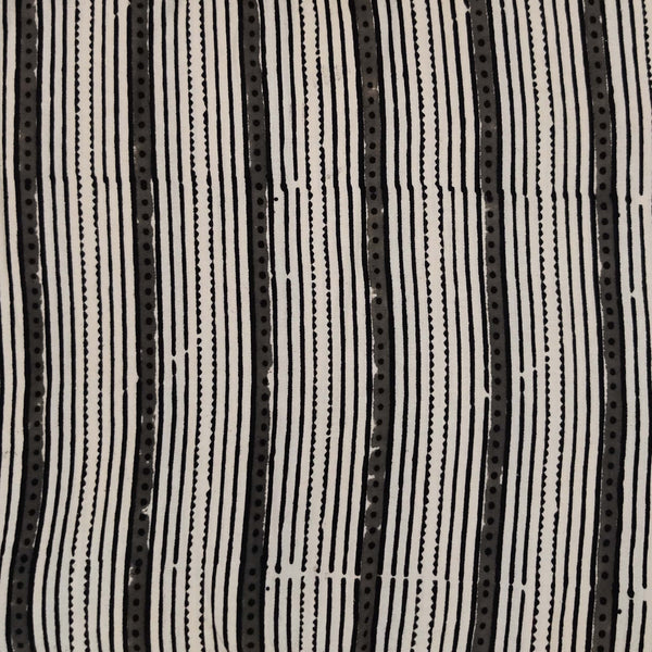 Pre-cut 1.35 meter Pure Cotton Ajrak Cream With Grey Black Stripes Hand Block Print Fabric