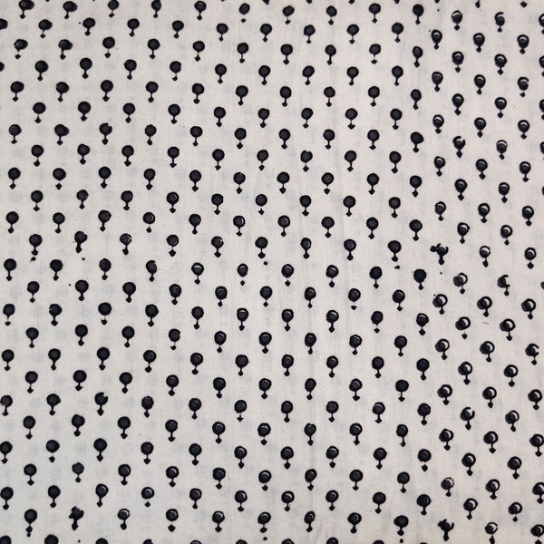Pure Cotton Ajrak Cream With Grey Black Very Tiny Motifs Hand Block Print Fabric