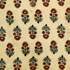 Pure Cotton Ajrak Cream With Rust Dahlia Hand Block Print Fabric