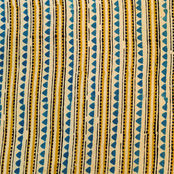Pure Cotton Ajrak Cream With Tribal Stripes Motif Hand Block Print Fabric