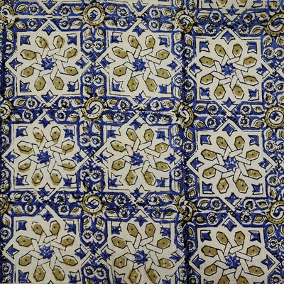 Pure Cotton Ajrak Cream With Vedic Stars Hand Block Print Fabric