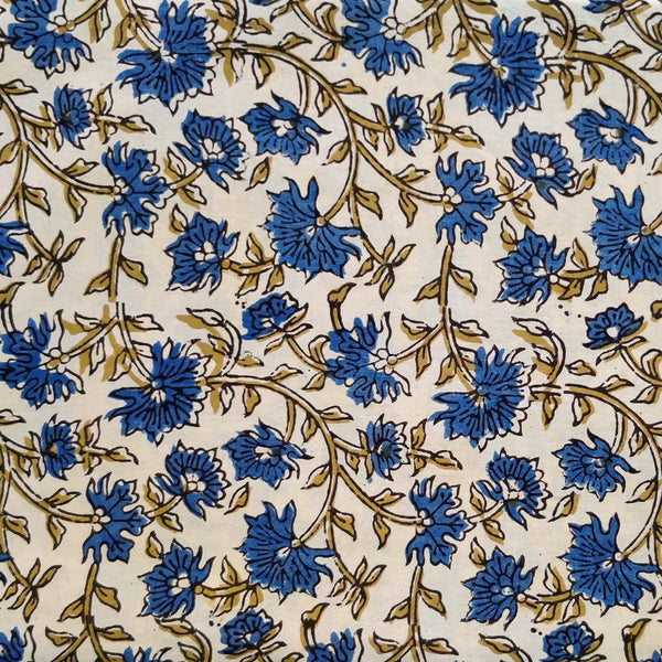 Pure Cotton Ajrak Cream With Wild Flower Jaal Hand Block Print Fabric