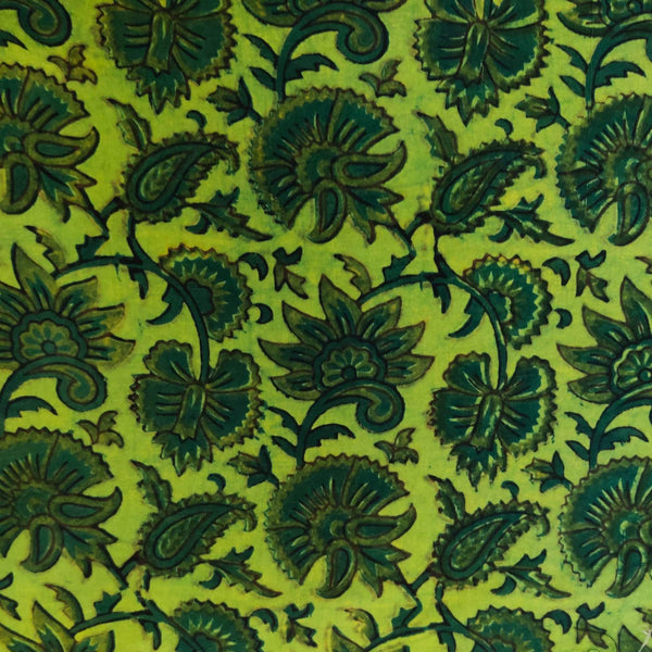 Pure Cotton Ajrak Dabu Green With Wild Fruits And Flowers Jaal Hand Block Print blouse piece Fabric(0.90 meter)