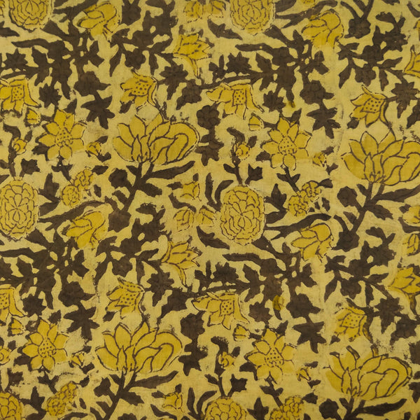 Pure Cotton Ajrak Dabu Rustic Sandy Yellow With Small Wild Flower Jaal Hand Block Print Fabric