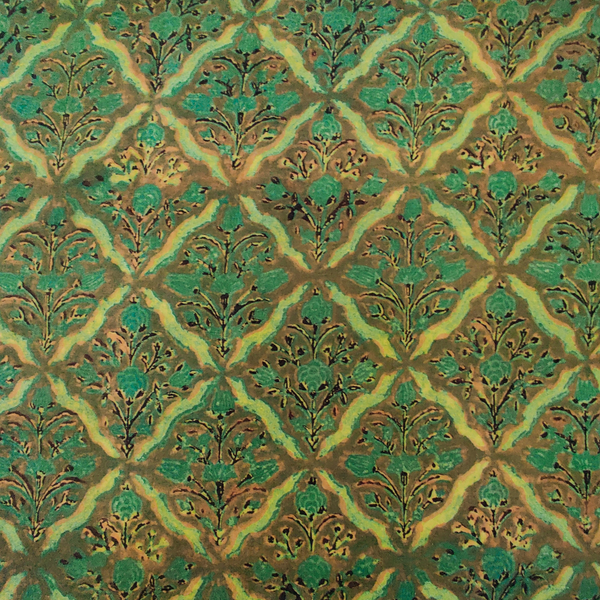 Pure Cotton Ajrak Dabu Soft Green Jaali Hand Block Print Fabric