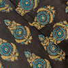 Pure Cotton Ajrak Dark Brown With Blue Tribal Long Motif Hand Bock Print Fabric