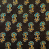 Pure Cotton Ajrak Dark Brown With Blue Tiny Plant Hand Block Print Fabric