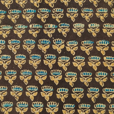 Pure Cotton Ajrak Dark Brown With Tiny Lotus Motif Hand Block Print blouse piece Fabric(0.90 meter)