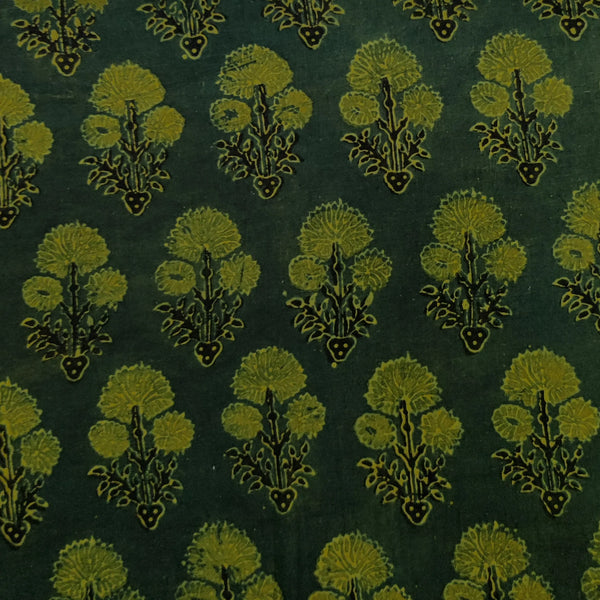 Pure Cotton Ajrak Dark Green With Light Green Ajrak Motif Hand Block Print Blouse Fabric ( 1 Meter )