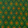 Pure Cotton Ajrak Dark Green With Rust And Yellow Intricate Leaf Motif Hand Block Print Fabric