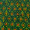 Pure Cotton Ajrak Dark Green With Rust And Yellow Intricate Leaf Motif Hand Block Print blouse Fabric ( 1 meter )