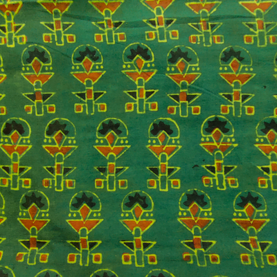 Pure Cotton Ajrak Dark Green With Tribal Motif Hand Block Print Blouse Fabric ( 1.30 Meters )