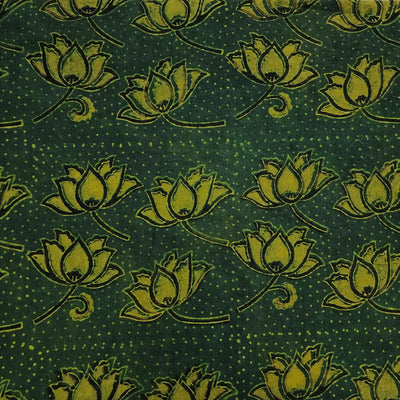 Pure Cotton Ajrak Green With Green Kamal Hand Block Print Fabric