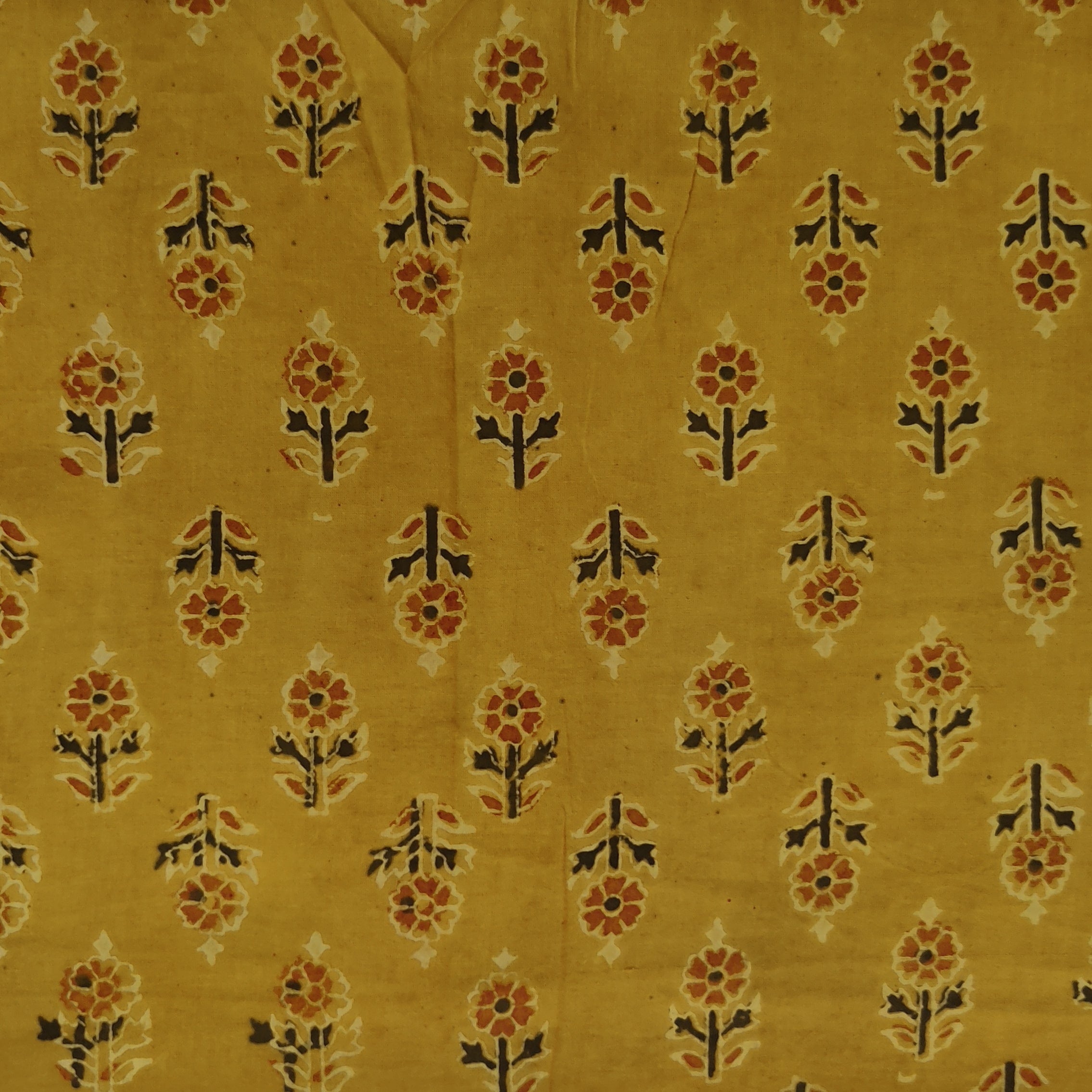 Pure Cotton Ajrak Haldi Dyed With Tiny Rust And Black Motifs Hand Bloc ...
