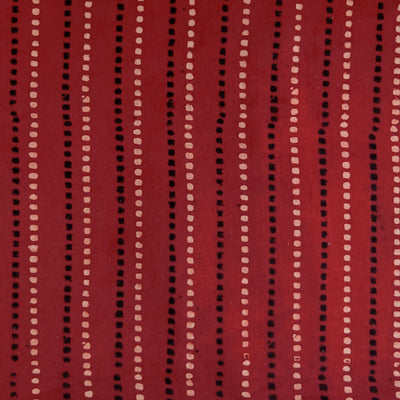 Pure Cotton Ajrak Madder With Black And Cream Dot Stripes Hand Block Print Fabric