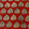 Pure Cotton Ajrak Madder With Blue Intricate Leaf Motif Hand Block Print Fabric