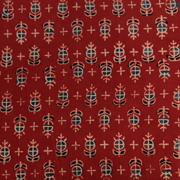 Pre-cut 1.60 meter Pure Cotton Ajrak Madder With Small Motif Hand Block Print Fabric