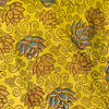 Pure Cotton Ajrak Mustard With Blue Flower Curvy Jaal Hand Block Print Fabric