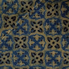 (Blouse Piece 0.80 Meter) Pure Cotton Ajrak Persian Blue With Black Four Petal Floral Tiles Hand Block Print Fabric
