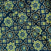 Pure Cotton Ajrak Persian Blue With Green And White Star Tile Print Fabric