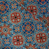 Pure Cotton Ajrak Persian Blue With Marron And Black Stars Tiles Hand Block Print Fabric