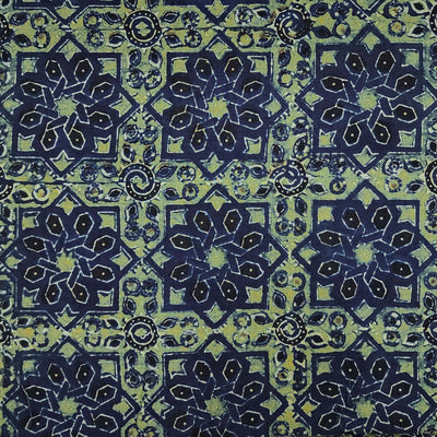 Pure Cotton Ajrak Persian Blue With Vedic Stars Hand Block Print Fabric