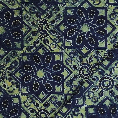Pure Cotton Ajrak Persian Blue With Vedic Stars Hand Block Print Fabric