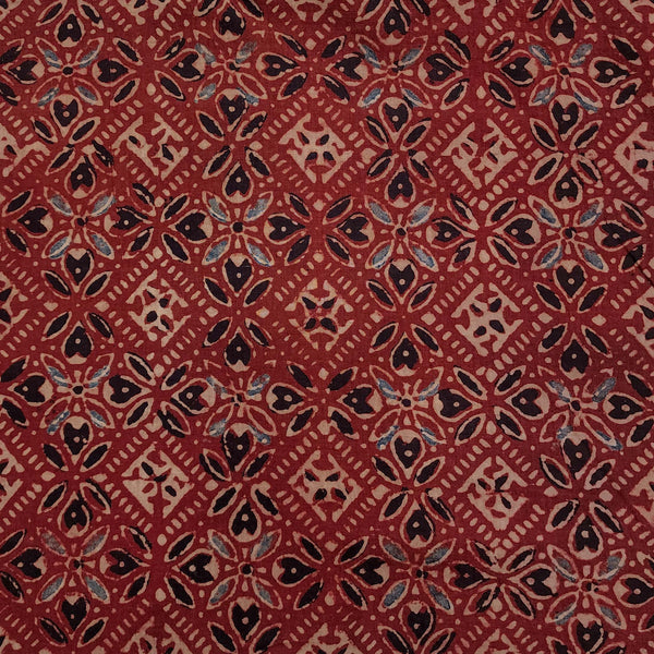 Pure Cotton Ajrak Rust All Over Star Square Tiles Hand Block Print Fabric