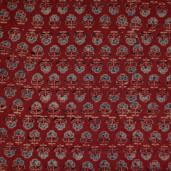 Pure Cotton Ajrak Rust Small Motif Hand Block Print Fabric