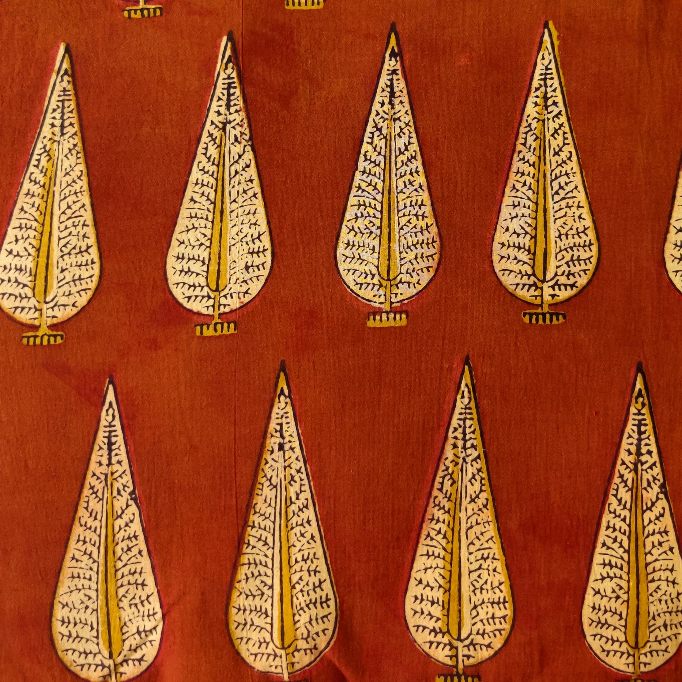 Cypress Tree Rust Pure Cotton Ajrak Rust With Cream Cypress Tree Hand Block Print Fabric ...